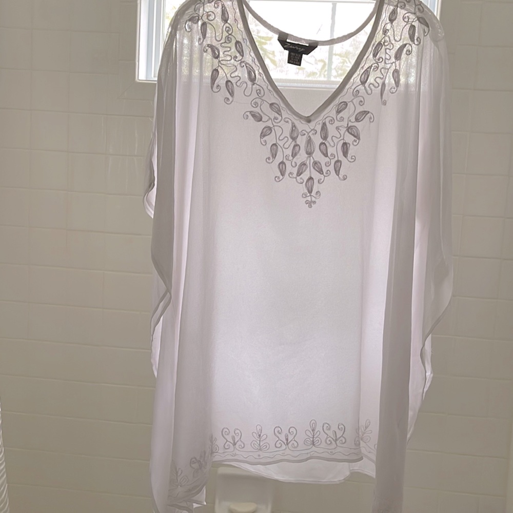Zury  embroidered opal fire sequined bathing suit cover up size OS white